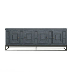 A.R.T. Furniture Alcove Entertainment Console: Stylish Slate & Burnished Brass, Ample Storage, And Organized Design Blue Acacia Solids,Maple Veneers,Iron 321423-2821
