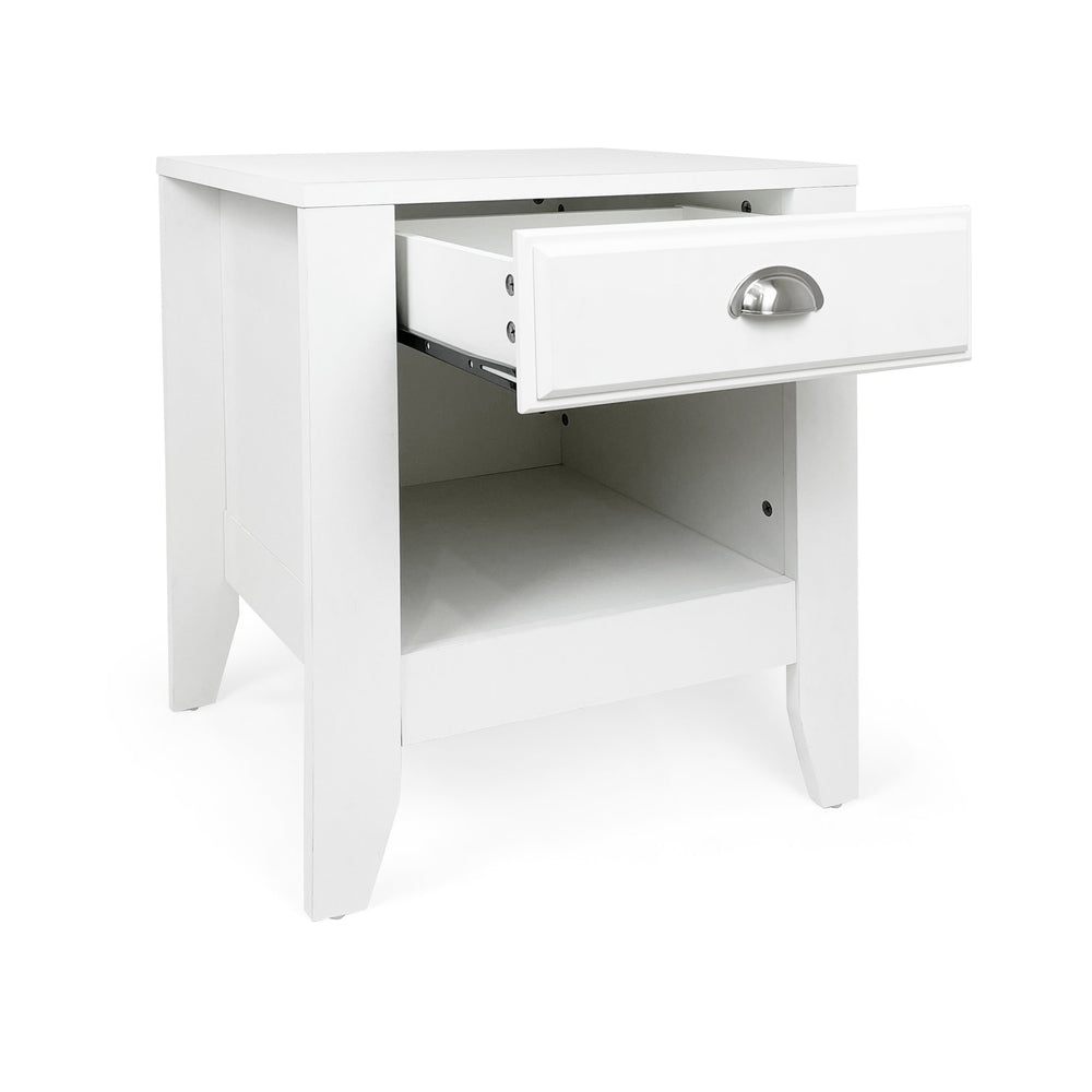 English Elm Christopher Knight Home® - Modern Nightstand with Drawer and Open Cubby, Faux Wood Mid Century Bedside Table, 2-Tier Storage Nightstand for Bedrooms, 21"W x 24.4"H White 70949.00WHI
