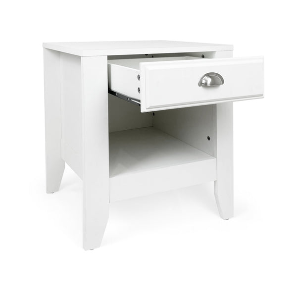 English Elm Christopher Knight Home® - Modern Nightstand with Drawer and Open Cubby, Faux Wood Mid Century Bedside Table, 2-Tier Storage Nightstand for Bedrooms, 21"W x 24.4"H White 70949.00WHI