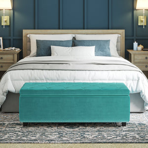 English Elm Hamilton Storage Ottoman In Luxurious Aqua Blue Velvet - Stylish Seating & Smart Storage Solution B136P159057