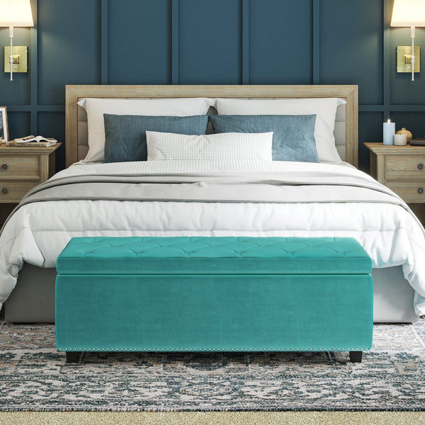 English Elm Hamilton Storage Ottoman In Luxurious Aqua Blue Velvet - Stylish Seating & Smart Storage Solution B136P159057