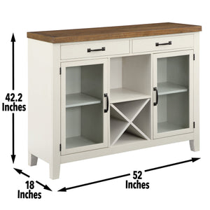 English Elm Steve Silver - Hyland Chevron Server in Milk & Honey Wood Finish with Wine Rack, Glass Doors, Felt Drawers, Brass Hardware B081P157070