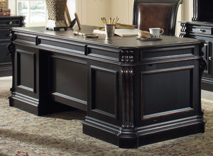 Hooker Furniture Telluride Stately 76" Executive Desk With Cherry Veneers, Bonded Leather Top, Locking Pedestals, Storage 370-10-563