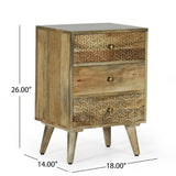 Christopher Knight Home® - Noble House - Lytle Boho Handcrafted Mango Wood 3 Drawer Nightstand