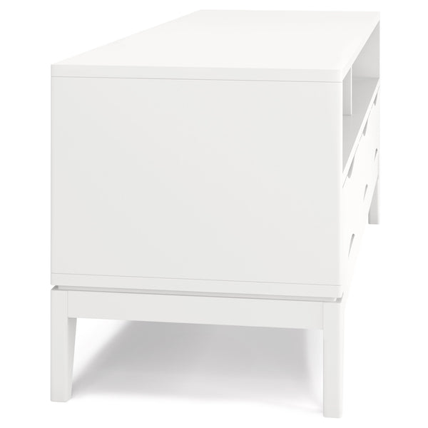 English Elm Harper Mid Century TV Media Stand for 65" TVs, Solid Rubberwood, Notched Drawers & Cord Management White B136P158725