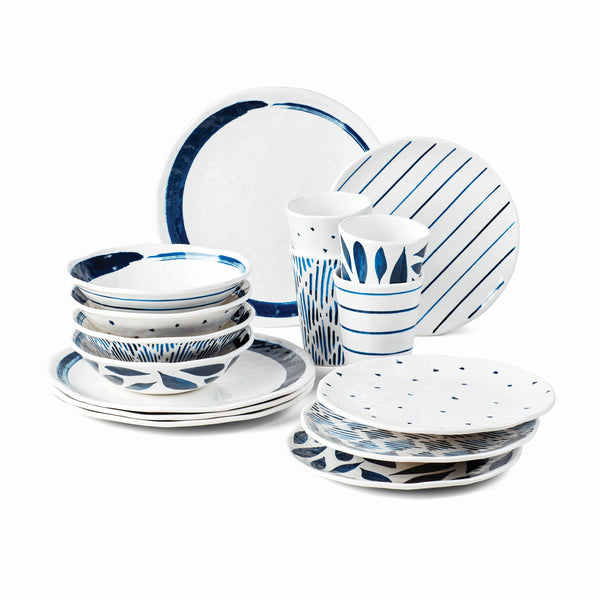 Lenox Blue Bay Melamine 16-Piece Dinnerware Set Multi, WHITE MELAMINE 895323
