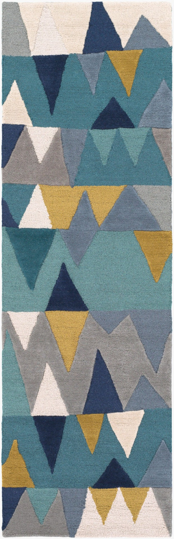 Livabliss Kennedy Handcrafted Wool Area Rug with High Low Pile for Modern Living Spaces Blue, Tan 2'6" x 8' KDY3012-268