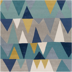 Livabliss Kennedy Handcrafted Wool Area Rug with High Low Pile for Modern Living Spaces Blue, Tan 8' x 8' KDY3012-8SQ