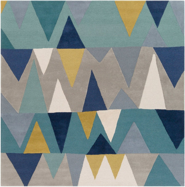 Livabliss Kennedy Handcrafted Wool Area Rug with High Low Pile for Modern Living Spaces Blue, Tan 8' x 8' KDY3012-8SQ