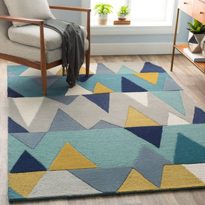 Livabliss Kennedy Handcrafted Wool Area Rug with High Low Pile for Modern Living Spaces Blue, Tan 2' x 3' KDY3012-23