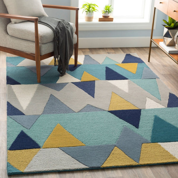 Livabliss Kennedy Handcrafted Wool Area Rug with High Low Pile for Modern Living Spaces Blue, Tan 2' x 3' KDY3012-23