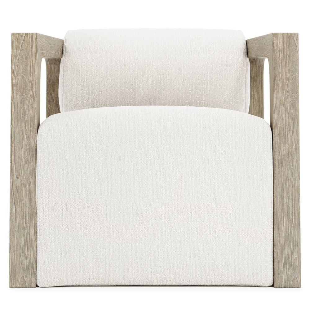 Bernhardt Bernhardt Leilani Outdoor Swivel Chair Sea Oat Finish — Teak Sculptural Arms, 360° Hidden Swivel, Uv-Rated Fabric - Made to Order O4317SA