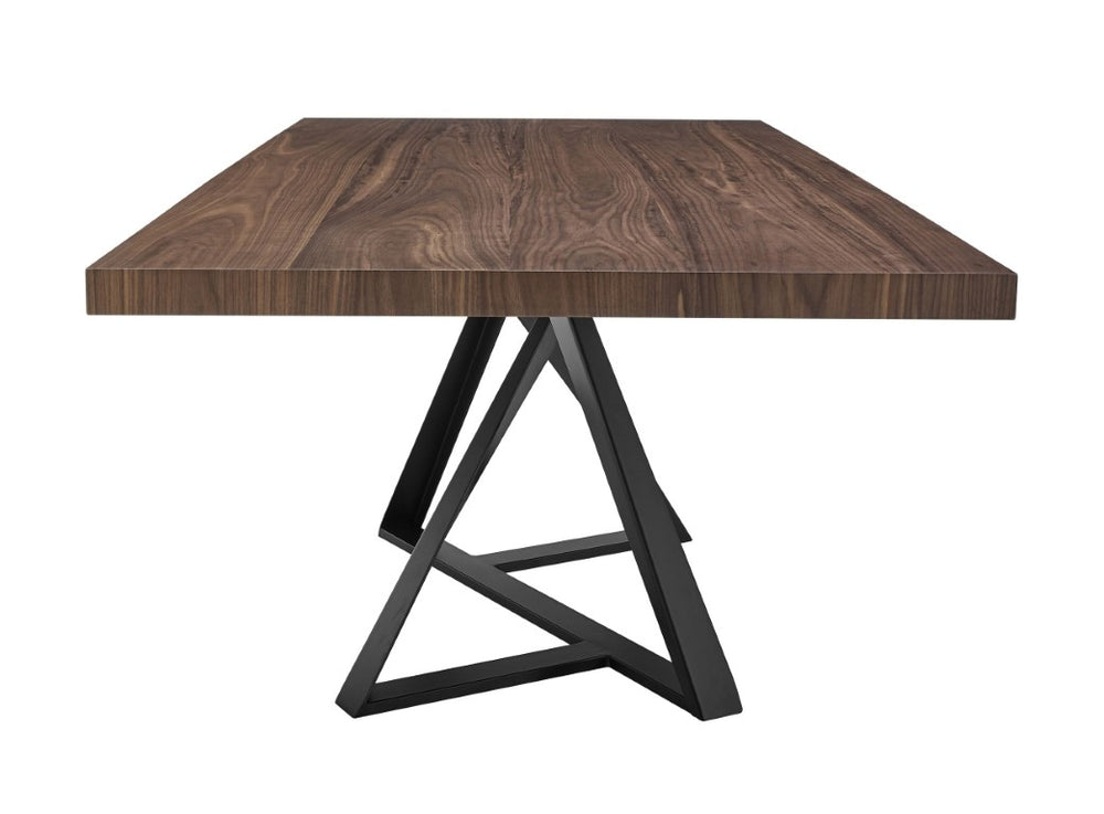 VIG Furniture Keanna Walnut & Black Modern Industrial Dining Table — Seats 8, Thick Farmhouse Veneer Top, Durable Powder-Coated Iron Base VGEWF2208DA-WAL-DT