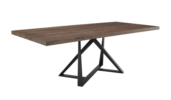 VIG Furniture Keanna Walnut & Black Modern Industrial Dining Table — Seats 8, Thick Farmhouse Veneer Top, Durable Powder-Coated Iron Base VGEWF2208DA-WAL-DT