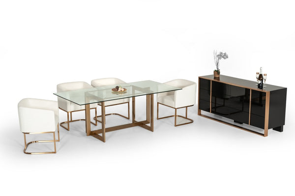 VIG Furniture Keaton Sculptural Tempered Glass Dining Table With Brass Metal Base, Seats 6, Sleek Modern Glamour VGVCT8961-G