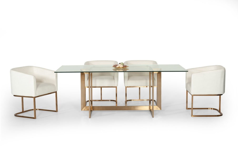 VIG Furniture Keaton Sculptural Tempered Glass Dining Table With Brass Metal Base, Seats 6, Sleek Modern Glamour VGVCT8961-G