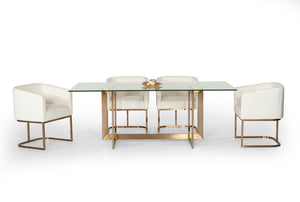 VIG Furniture Keaton Sculptural Tempered Glass Dining Table With Brass Metal Base, Seats 6, Sleek Modern Glamour VGVCT8961-G