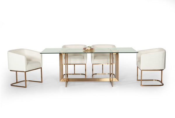 VIG Furniture Keaton Sculptural Tempered Glass Dining Table With Brass Metal Base, Seats 6, Sleek Modern Glamour VGVCT8961-G
