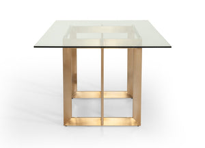VIG Furniture Keaton Sculptural Tempered Glass Dining Table With Brass Metal Base, Seats 6, Sleek Modern Glamour VGVCT8961-G