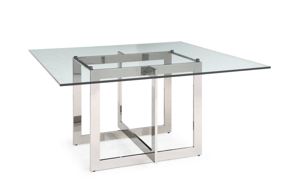 VIG Furniture Keaton Square 59" Modern Tempered Glass Dining Table With Gunmetal Stainless Steel Base, Seats 8 VGVCT8961-DT