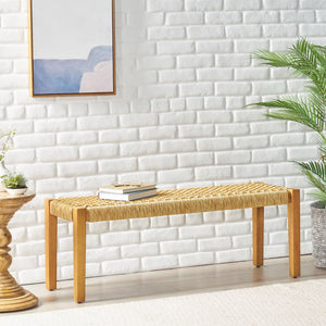 English Elm Christopher Knight Home® - ANGIE Teak Acacia Wood Bench with Faux Rattan Seat, Hand-Crafted Finish, 43" Width, Indoor/Outdoor Appeal 70835.00