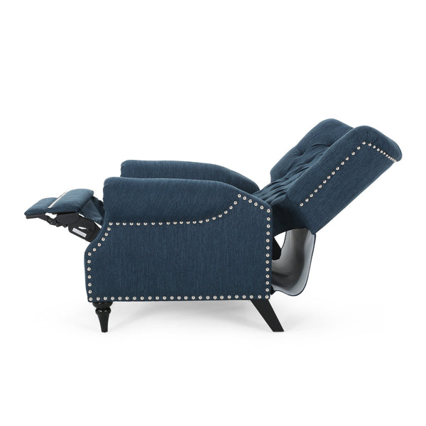 English Elm Christopher Knight Home® - Classic Classic Style Fabric Push Back Chair with Rivet Detail, Rolled Arms & Plush Cushions for Comfort and Stability Navy Blue 71909.00NBLU