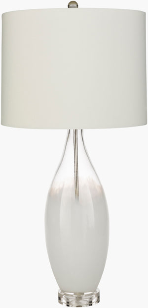 Surya Kehlani Accent Table Lamp - 28" Modern Glass Design With Elegant Crystal Base For Chic Ambience Body, White,Base, Clear,Shade (Outside), White,Shade (Inside), Ivory,Finial, Clear,Harp, Metallic ,Nickel,Cord, Translucent Glass,Crystal,Polyester,Polyester,Crystal Keh-001