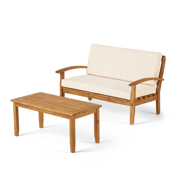 English Elm Christopher Knight Home® - Peyton Outdoor Loveseat & Coffee Table Set – Stylish Acacia Wood Design With Water-Resistant Cushions 57972.00SETBEI