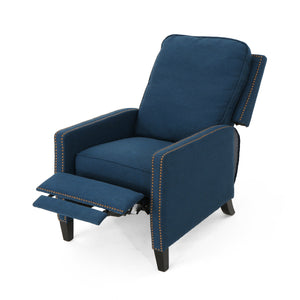 English Elm Christopher Knight Home® - 27.5" Wide Manual Standard Recliner with Plush Upholstery, Nailhead Trim & Contemporary Pushback Comfort Navy Blue 62808.00