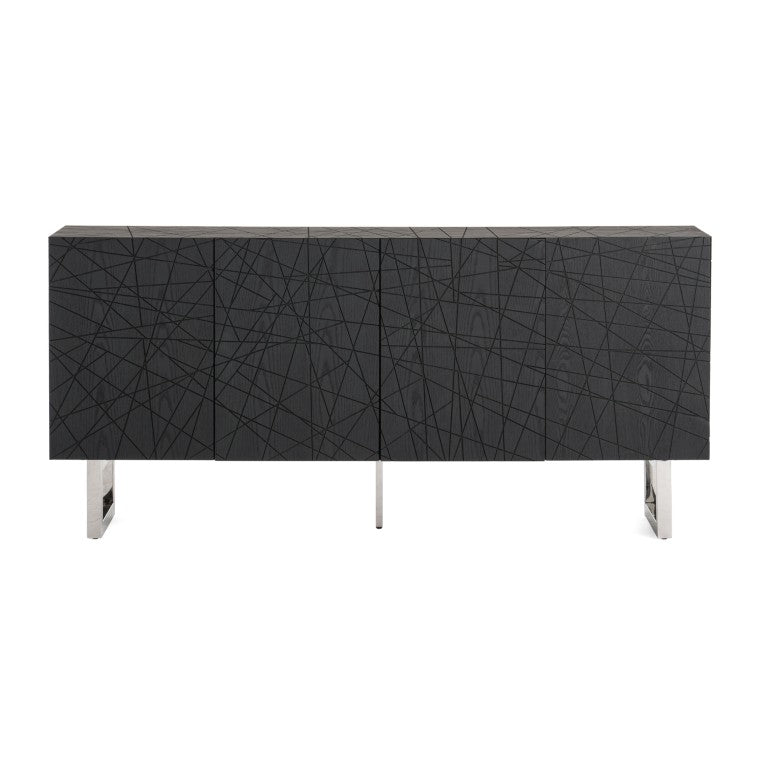 VIG Furniture Kenda Matte Black Ash Buffet With Stainless Steel Legs, 70.8" Wide, Fully Assembled Storage Elegance VGVCG2355-BUF