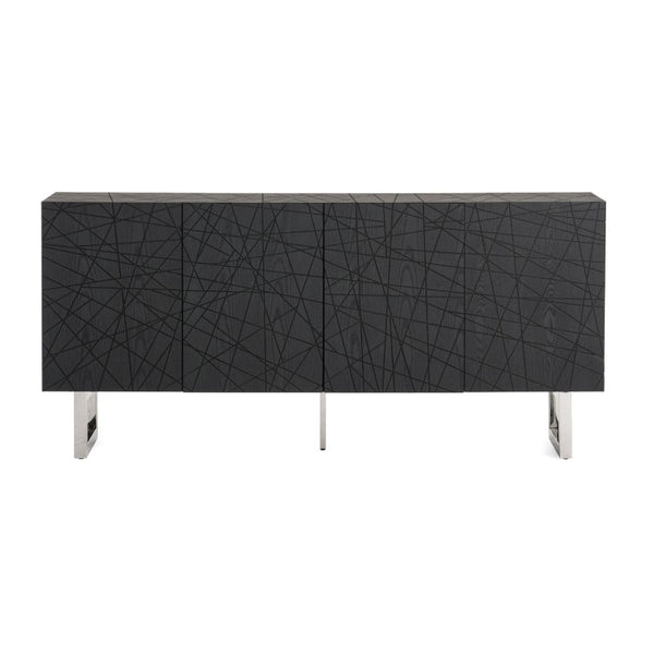 VIG Furniture Kenda Matte Black Ash Buffet With Stainless Steel Legs, 70.8" Wide, Fully Assembled Storage Elegance VGVCG2355-BUF