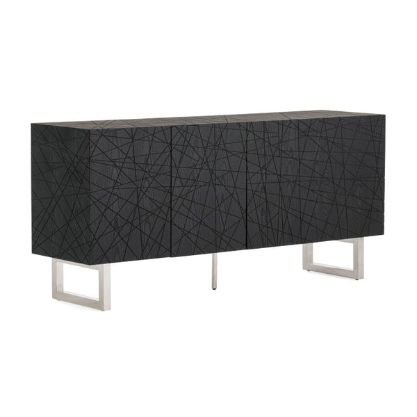 VIG Furniture Kenda Matte Black Ash Buffet With Stainless Steel Legs, 70.8" Wide, Fully Assembled Storage Elegance VGVCG2355-BUF