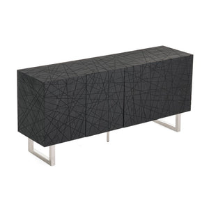 VIG Furniture Kenda Matte Black Ash Buffet With Stainless Steel Legs, 70.8" Wide, Fully Assembled Storage Elegance VGVCG2355-BUF
