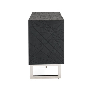VIG Furniture Kenda Matte Black Ash Buffet With Stainless Steel Legs, 70.8" Wide, Fully Assembled Storage Elegance VGVCG2355-BUF