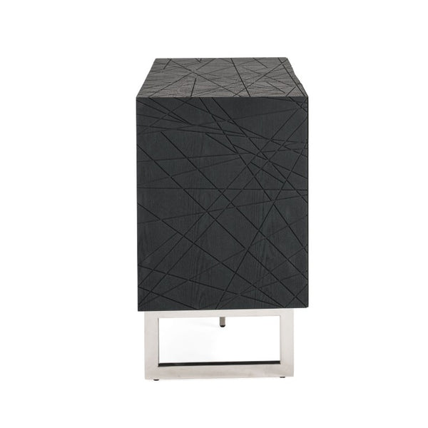 VIG Furniture Kenda Matte Black Ash Buffet With Stainless Steel Legs, 70.8" Wide, Fully Assembled Storage Elegance VGVCG2355-BUF