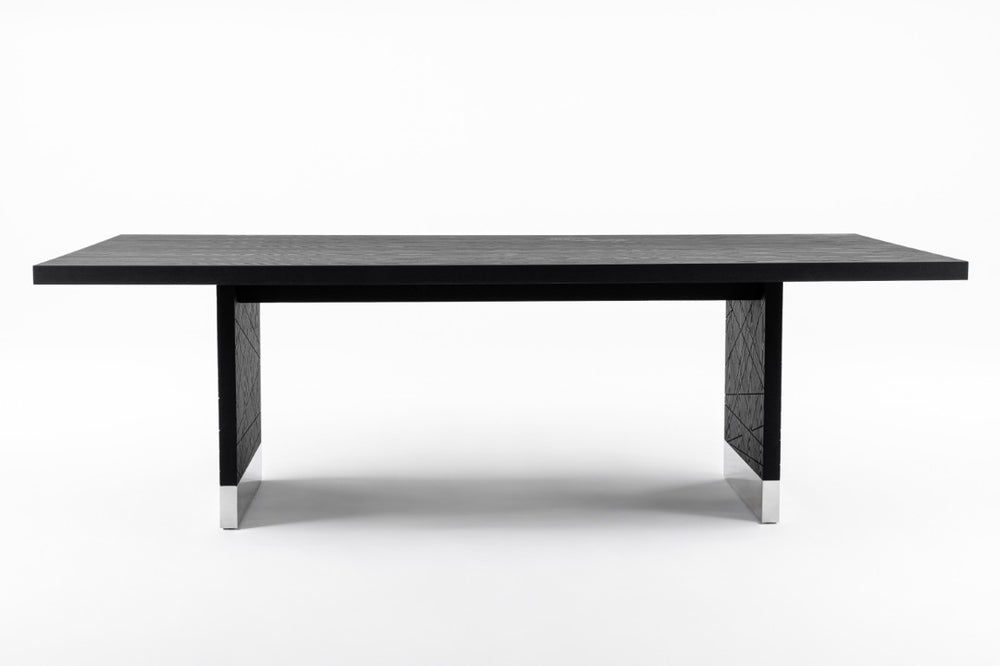VIG Furniture Kenda Modern Black Ash Dining Table With Stainless Steel Accents, Double Pedestal Seats 8 Guests VGVCT2355-BLK