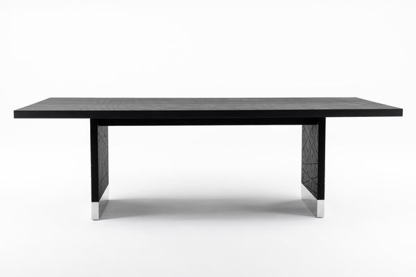 VIG Furniture Kenda Modern Black Ash Dining Table With Stainless Steel Accents, Double Pedestal Seats 8 Guests VGVCT2355-BLK