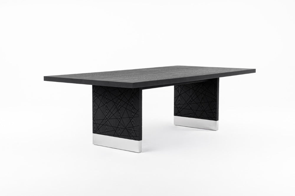 VIG Furniture Kenda Modern Black Ash Dining Table With Stainless Steel Accents, Double Pedestal Seats 8 Guests VGVCT2355-BLK