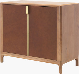 Surya Kenner Cabinet - Modern 32"H X 38"W Mango Wood Storage Solution For Minimalist Home Decor Top, Brown,Base, Brown Mango Wood,Leather,Mango Wood Kenr001-323818