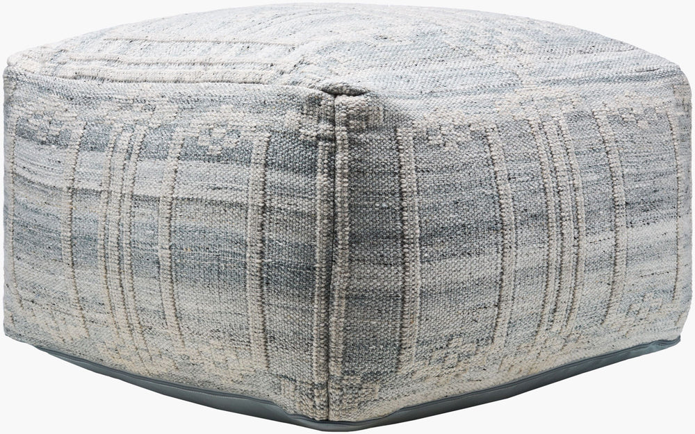 Surya Kenneth Eco-friendly Pouf 14"H X 24"W X 24"D - Stylish Seating For Indoor & Outdoor Spaces, Durable! Light Blue Recycled Pet Yarn,Polyester,Polybeads Kepf001-142424