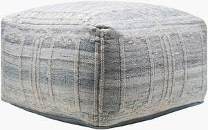 Surya Kenneth Eco-friendly Pouf 14"H X 24"W X 24"D - Stylish Seating For Indoor & Outdoor Spaces, Durable! Light Blue Recycled Pet Yarn,Polyester,Polybeads Kepf001-142424
