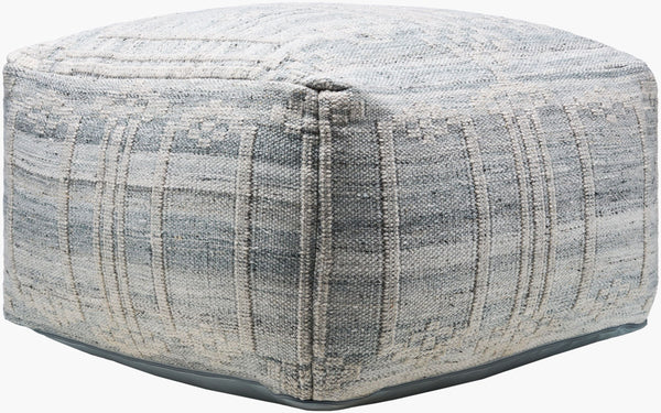 Surya Kenneth Eco-friendly Pouf 14"H X 24"W X 24"D - Stylish Seating For Indoor & Outdoor Spaces, Durable! Light Blue Recycled Pet Yarn,Polyester,Polybeads Kepf001-142424