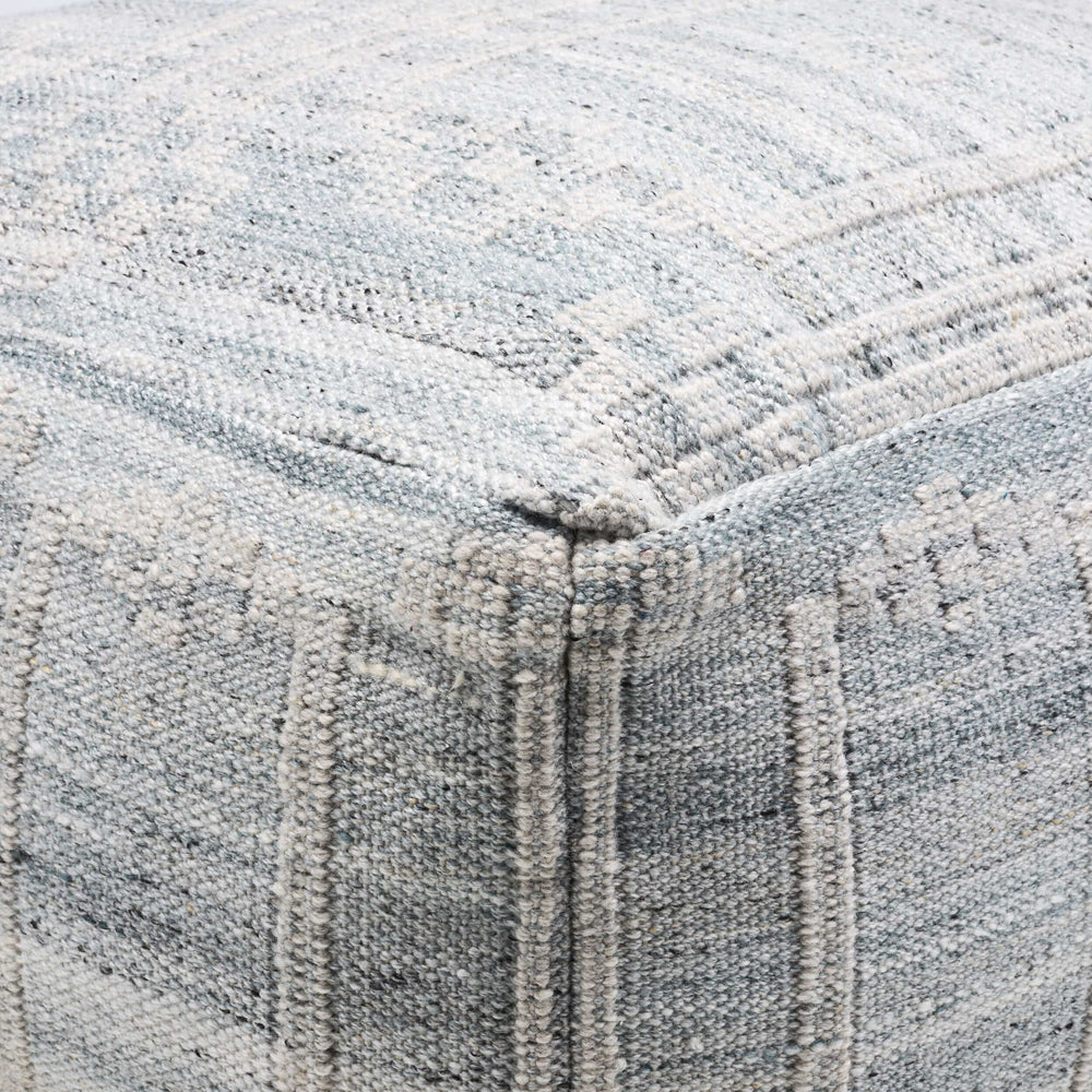 Surya Kenneth Eco-friendly Pouf 14"H X 24"W X 24"D - Stylish Seating For Indoor & Outdoor Spaces, Durable! Light Blue Recycled Pet Yarn,Polyester,Polybeads Kepf001-142424