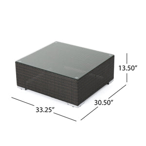 English Elm Christopher Knight Home® - SANTA Outdoor Rattan Dining Table with Tempered Glass Top — Sleek Aluminum Frame, Weather-Resistant Modern Design Brown Multi 64843.00ALUMBRN