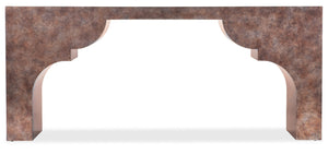 Hooker Furniture Melange Long Taj Console With Scalloped Legs, Silver Leaf & Mottled Brown Finish For Entryway Style 628-85694-80