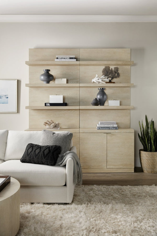 Hooker Furniture Cascade Oak Veneer Bookcase Base & Hutch In Terrain Taupe — Soft‑Close Doors, Adjustable Shelf, Display Space 6120-10443-80