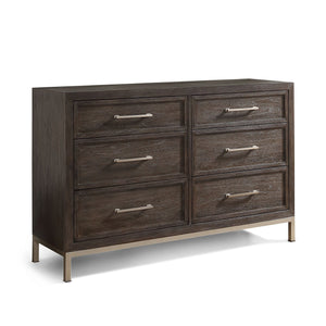 English Elm Steve Silver - Broomfield Dresser in Brown Walnut with Champagne Metal Base & Arched Hardware, 6-Drawer Elegant Chest B081P157746