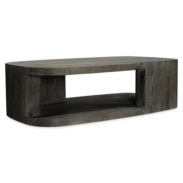 Bernhardt Bernhardt Boyle Sculptural Oak Cocktail Table With Porcini Top, Lower Shelf & Heavy-Duty Casters 565015