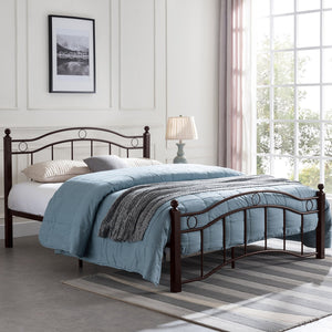 English Elm Queen Iron Platform Bed Camelback Headboard Geometric Finial Posts Victorian Loft Style Copper 63298.00HMCOP-Q
