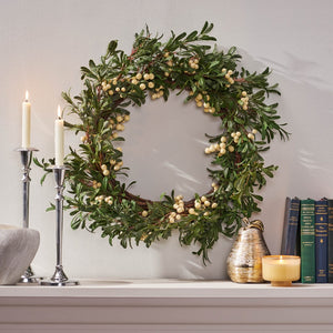 Christopher Knight Home® - Noble House - Wallsten 29" Snowberry Artificial Wreath, Green and White